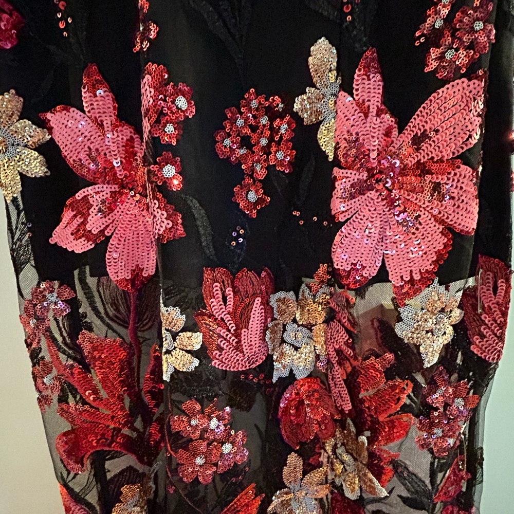Boston Proper Size Small Sequin Mesh Slit Floral Gown - Picture 8 of 13